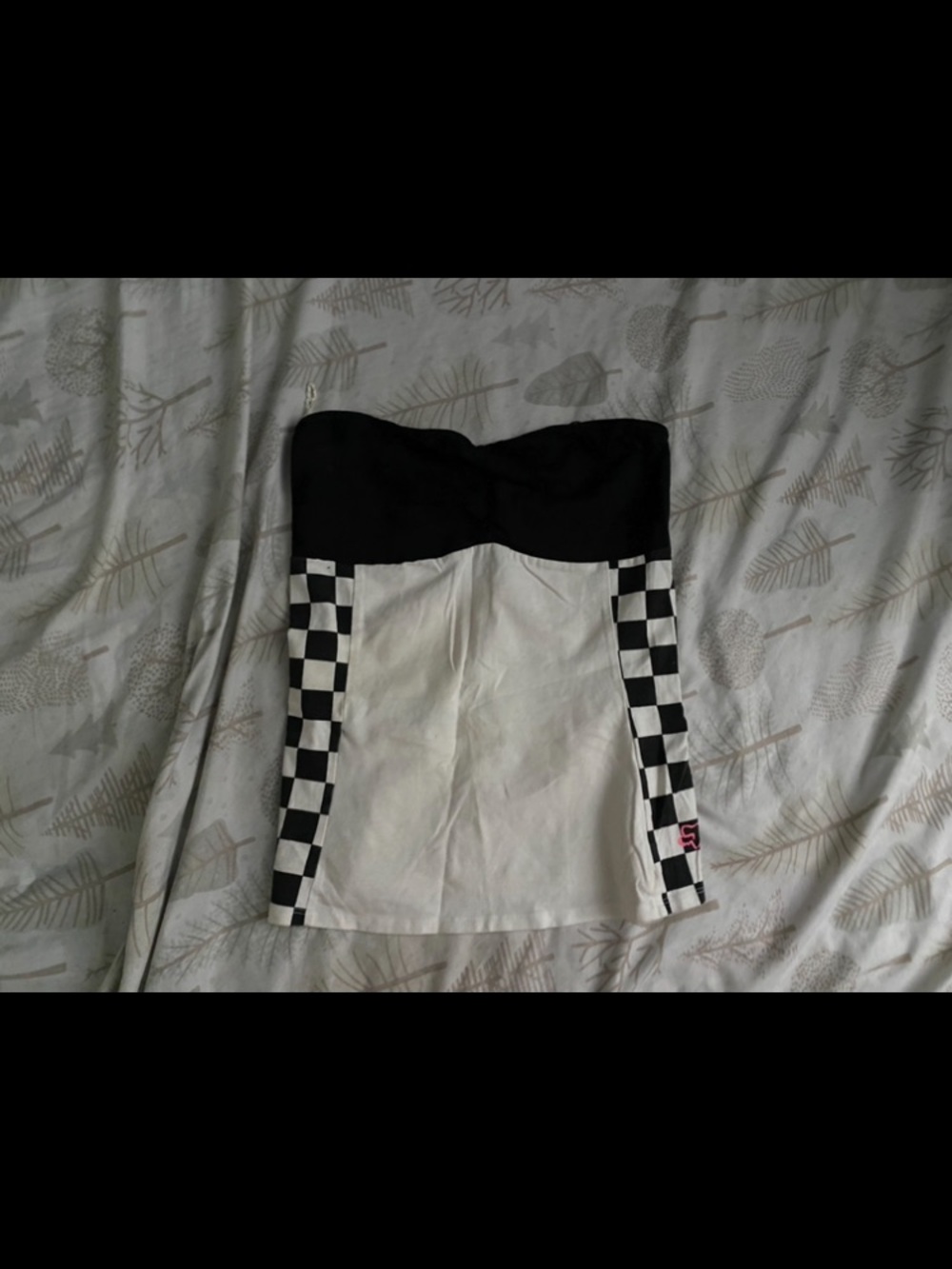 Black and White Strapless Checkered Panel blouse